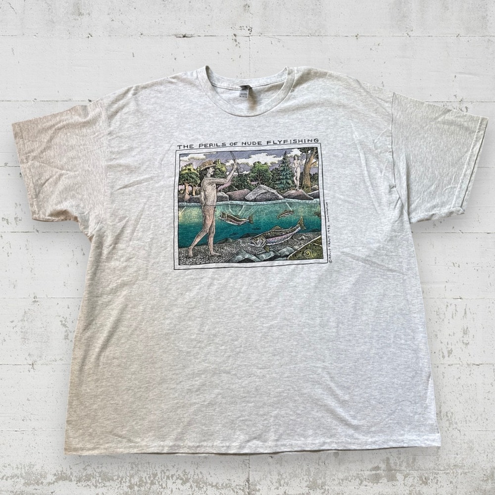 Perils Nude Fly Fishing Graphic‎ Print Rollo Trout Short Sleeve T Shirt 3XL